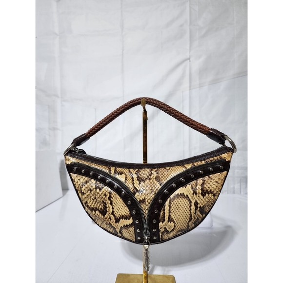 VERSACE Snake Skin Studded Bag Brown/Beige - Picture 7 of 12